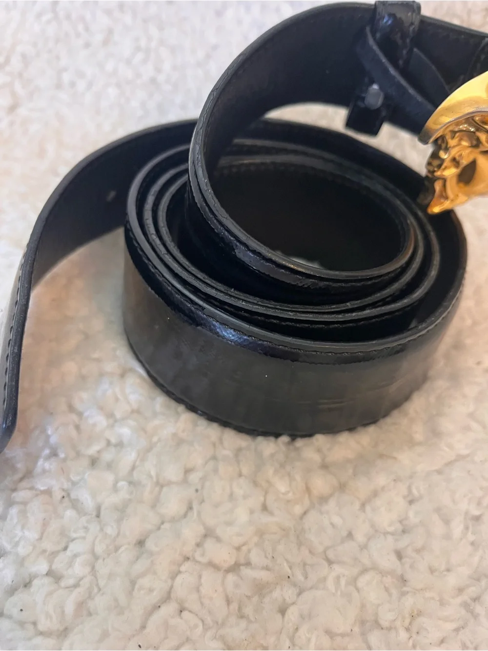 Versace Black Patent Leather Belt Gold Medusa Buckle Grecian Greek 44 inch - Picture 3 of 12